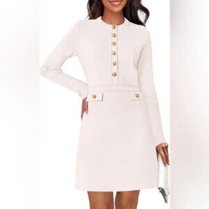 Merokeety Womens Ivory Long Sleeve Crew Neck Knit Sweater Dress Size XL